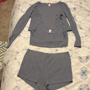 Victoria's Secret Gray Ribbed Pajama Set